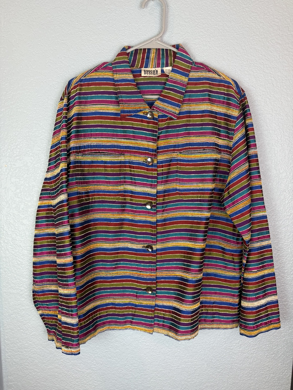 Vintage Chico's Design Jacket Womens 3 Striped Silk Blend Button Up 90s